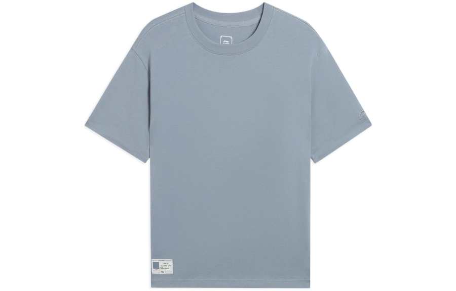 Li-Ning Li Ning Sports Life Collection T Shirts Men's Cyan Brick Gray Crew Neck Moderate Straight Fit