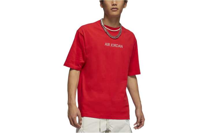 Jordan Jordan Air T Shirts Men's Red Crew Neck Moderate Straight Fit