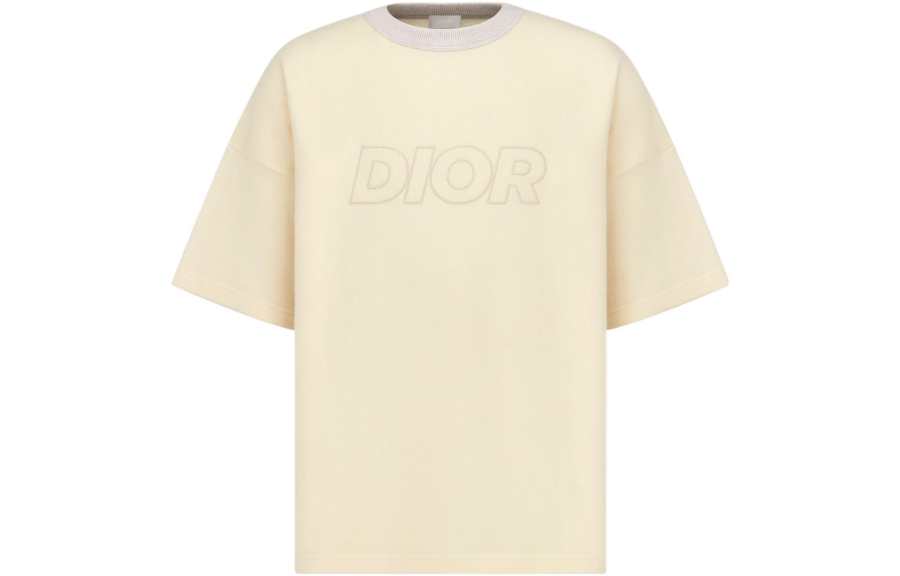 DIOR T Shirts Men's Ecru Crew Neck Moderate Straight Fit