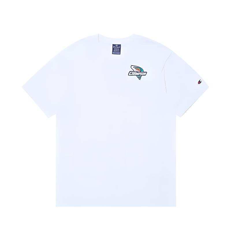 Champion T Shirts Unisex White Crew Neck Moderate Straight Fit