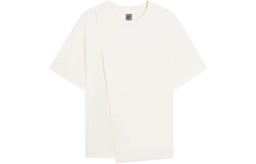 Li-Ning Li Ning T Shirts Unisex Ecru Crew Neck Moderate Straight Fit