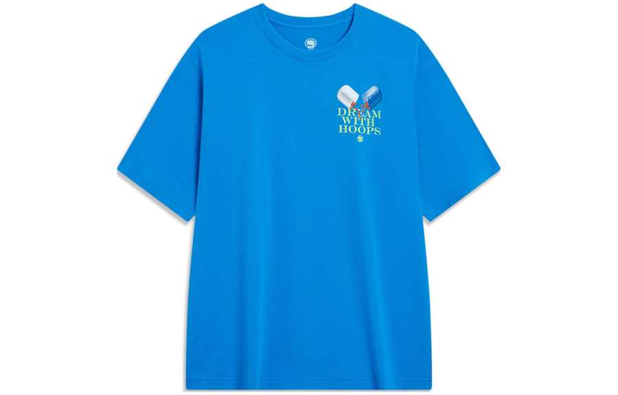 Li-Ning Li Ning T Shirts Unisex Interstellar Blue Crew Neck Moderate Straight Fit