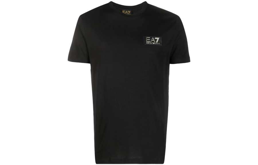 EMPORIO ARMANI EA7 T Shirts Men's Black Crew Neck Moderate Straight Fit