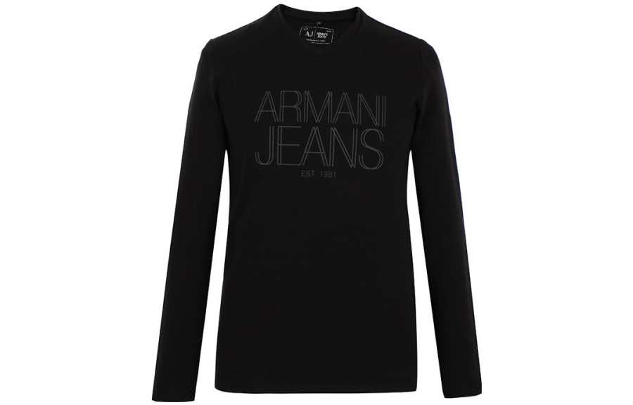 ARMANI JEANS T Shirts Men's Black Crew Neck Moderate Straight Fit