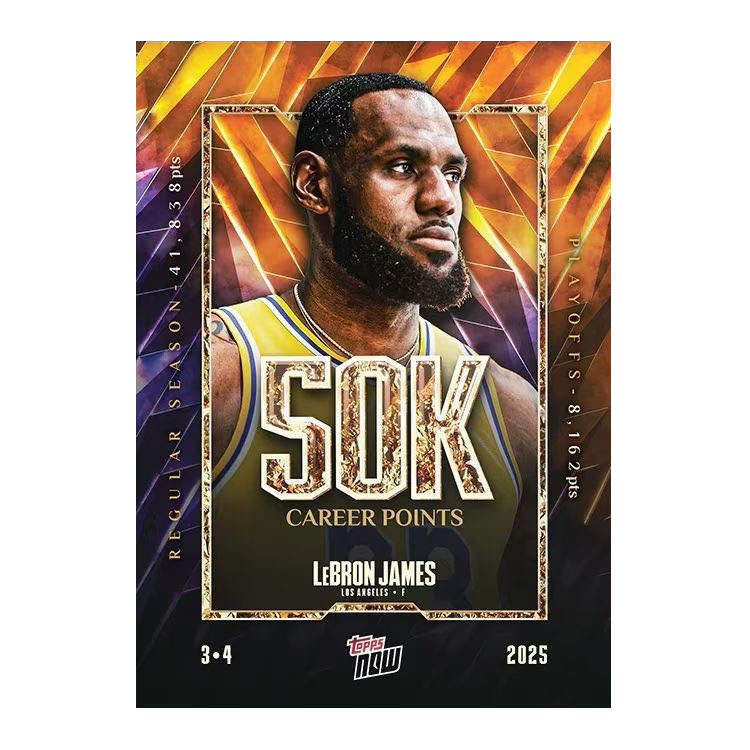 Topps Now LeBron James Autographed Card 2025 NBA Los Angeles Lakers, Career 50,000 Points Commemoration Sports Cards