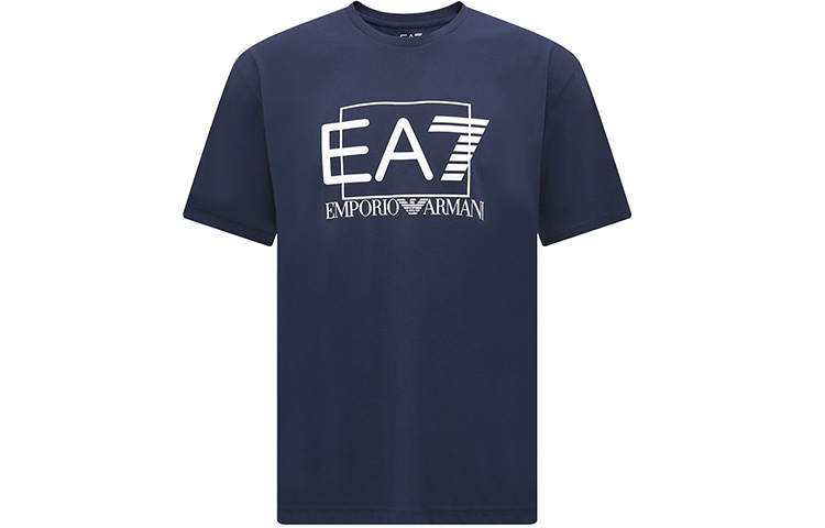 EMPORIO ARMANI EA7 T Shirts Men's Blue Crew Neck Moderate Straight Fit