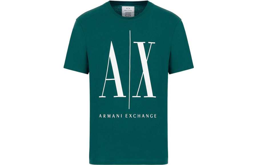 ARMANI EXCHANGE T Shirts Men's Grass Green Crew Neck Moderate Straight Fit