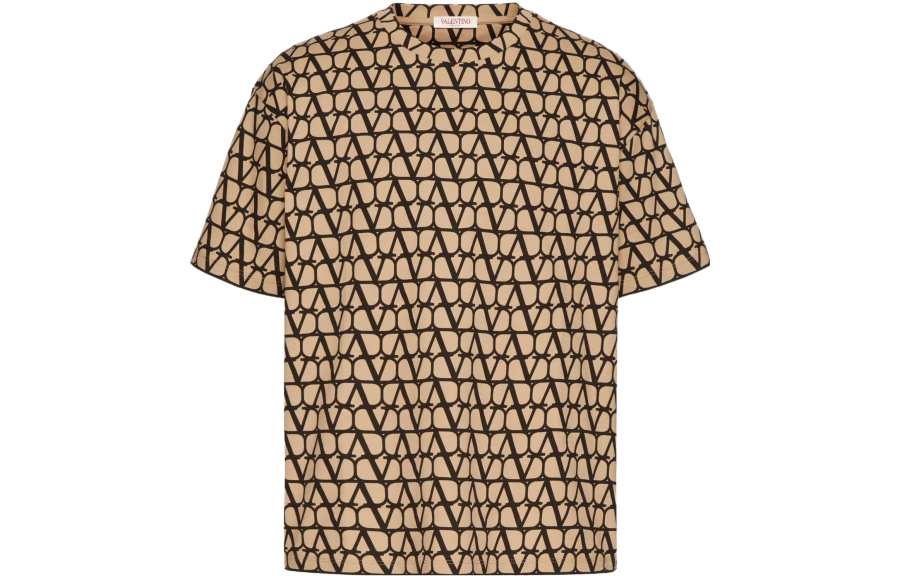 Valentino T Shirts Men's Khaki Crew Neck Moderate Straight Fit