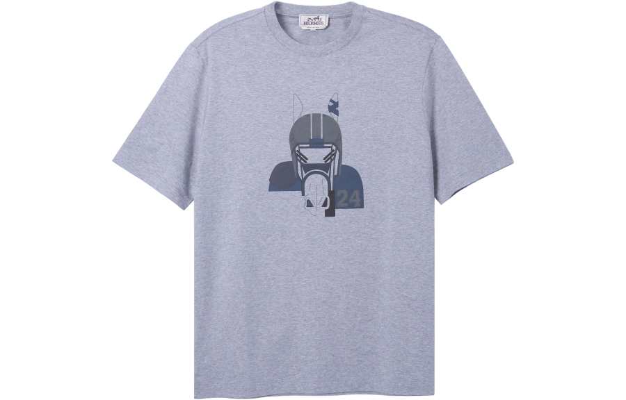 HERMES T Shirts Men's Gray Crew Neck Moderate Straight Fit