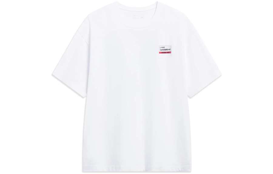 Li-Ning Li Ning T Shirts Unisex White Crew Neck Moderate Straight Fit
