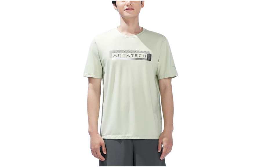 ANTA T Shirts Men's Yuanli Green Crew Neck Moderate Straight Fit