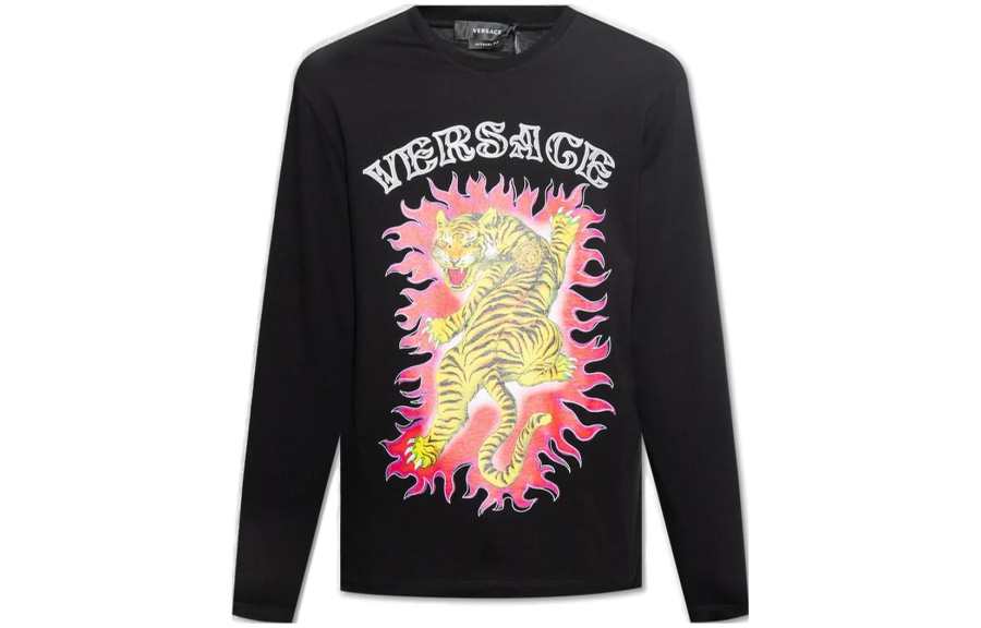 VERSACE T Shirts Men's Black Crew Neck Moderate Straight Fit