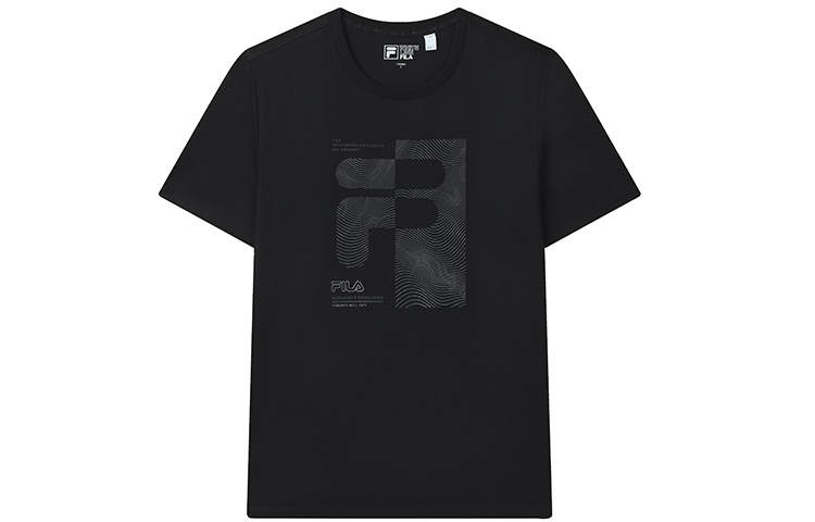 FILA T Shirts Men's Jet Black Crew Neck Moderate