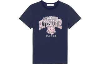 Maison Kitsune T Shirts Men's Navy Blue Crew Neck Moderate Straight Fit