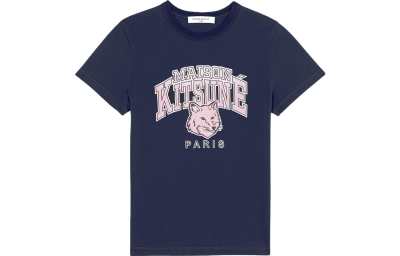 Maison Kitsune T Shirts Men's Navy Blue Crew Neck Moderate Straight Fit