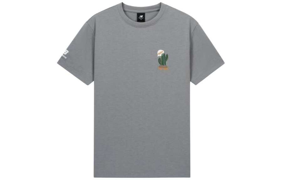 New Balance New Balance T Shirts Men's Gray Crew Neck Moderate Straight Fit