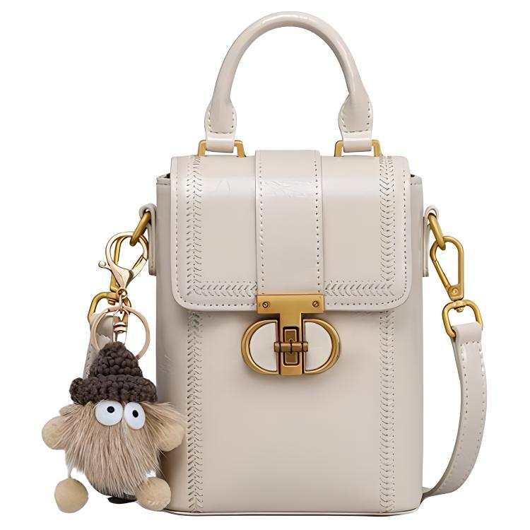 PAYOT Synthetic Leather Cell Phone Pouch, Crossbody Handbag Women's Oil Wax White & White & Brown