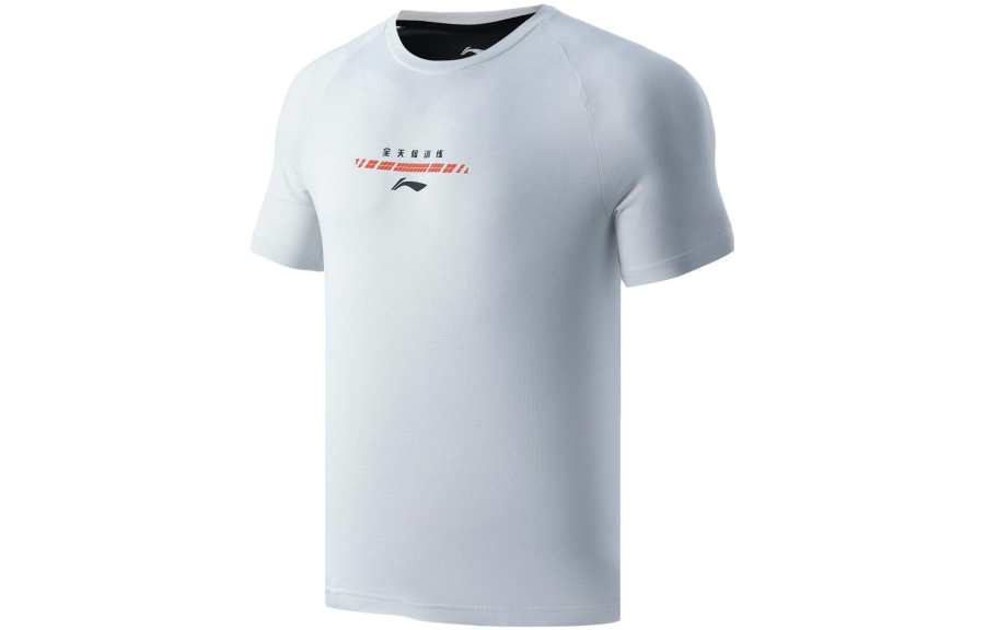 Li-Ning Li Ning Training Series T Shirts Men's Mist White Crew Neck Moderate Straight Fit