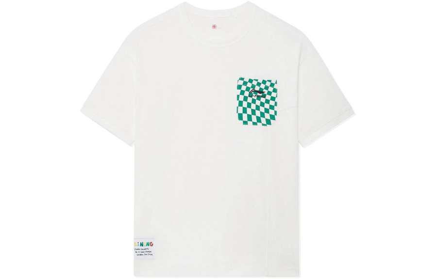 Li-Ning Li Ning T Shirts Unisex Ivory Crew Neck Moderate Straight Fit