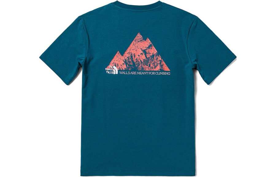 THE NORTH FACE Quick Dry T Shirts Men's Blue Crew Neck Moderate Straight Fit