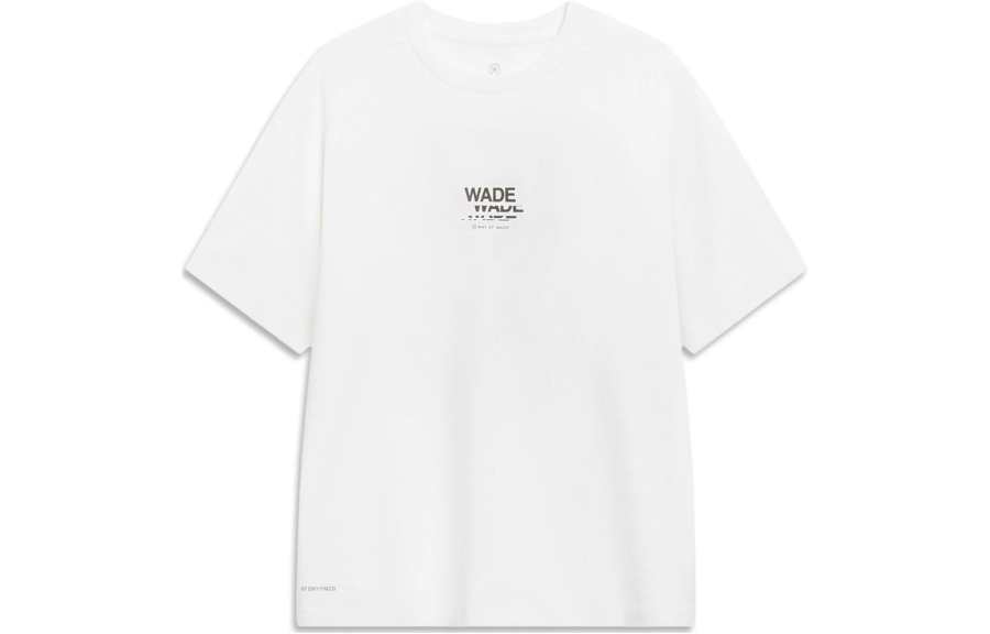 Li-Ning Li Ning T Shirts Unisex Standard White Crew Neck Moderate Straight Fit