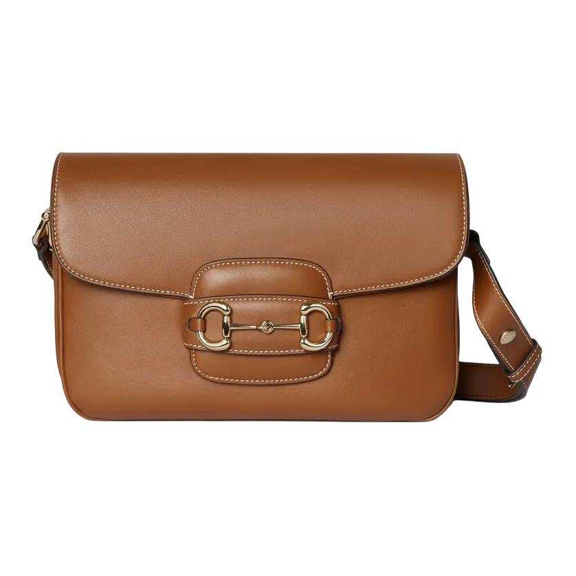 GUCCI Horsebit 1955 Smooth Finish Leather Shoulder Bag Small Women's Brown