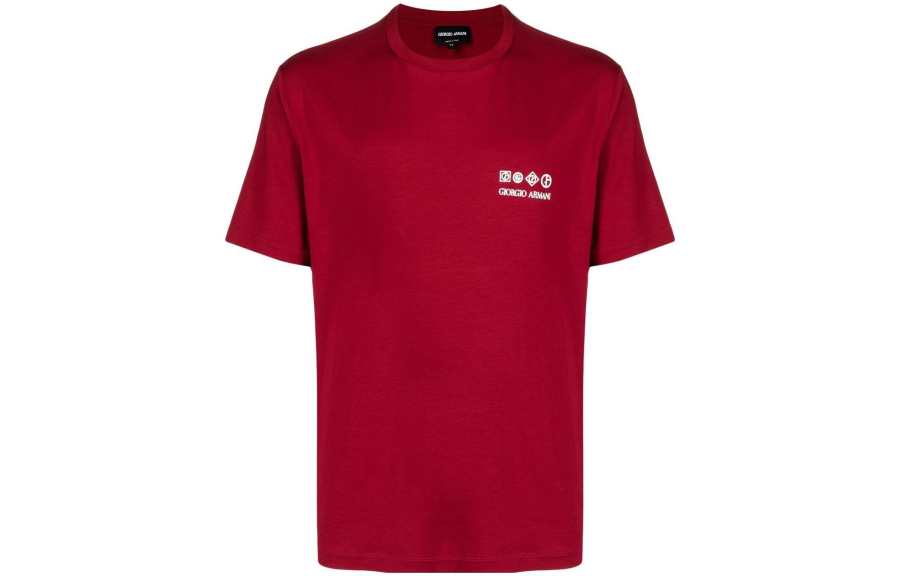 GIORGIO ARMANI T Shirts Men's Red Crew Neck Moderate Straight Fit