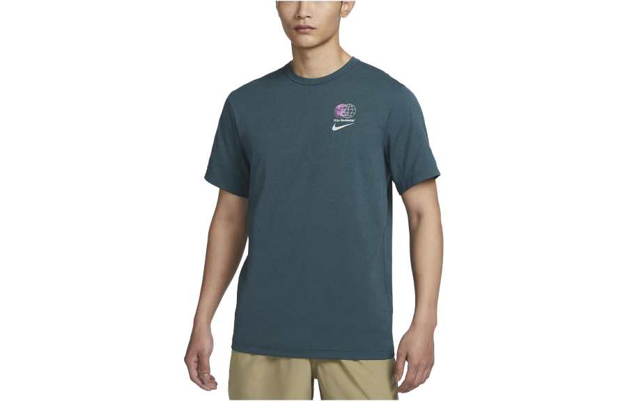 Nike Nike T Shirts Men's Peacock Green Crew Neck Moderate Straight Fit