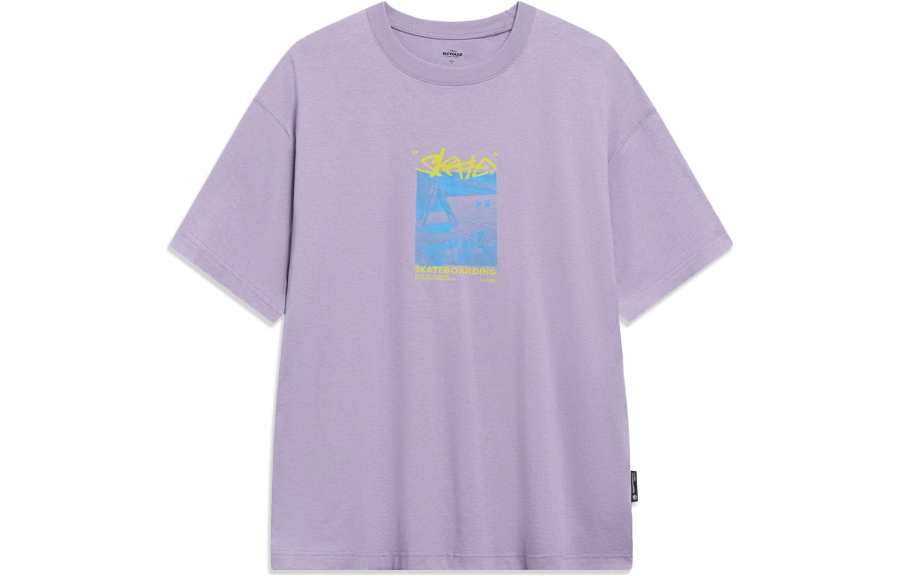 Li-Ning Li Ning X Disney T Shirts Unisex Smoky Gray Mauve Crew Neck Moderate Straight Fit
