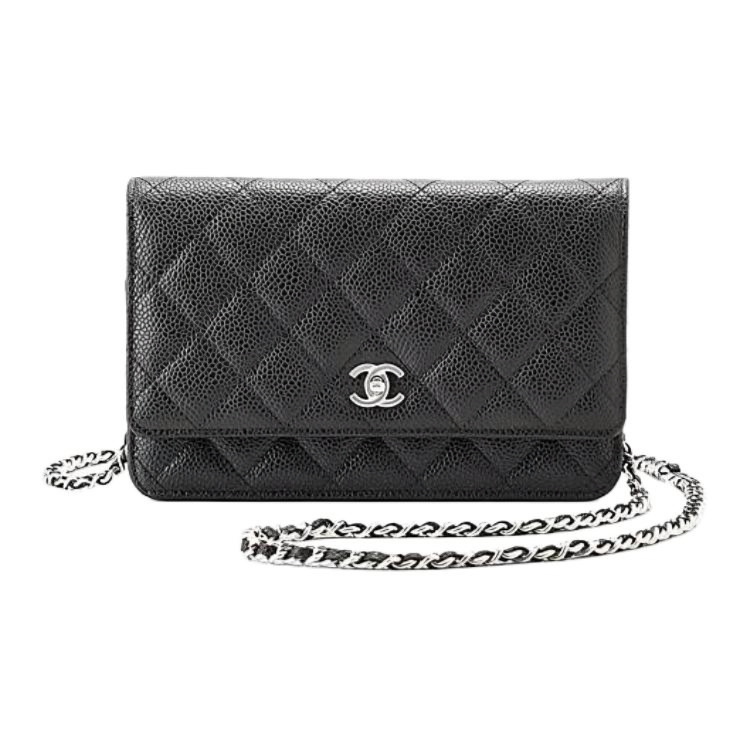 CHANEL Woc Grain Cow Leather Material Silver Metal Wallet, Crossbody Bag, Shoulder Bag Mini Women's Black