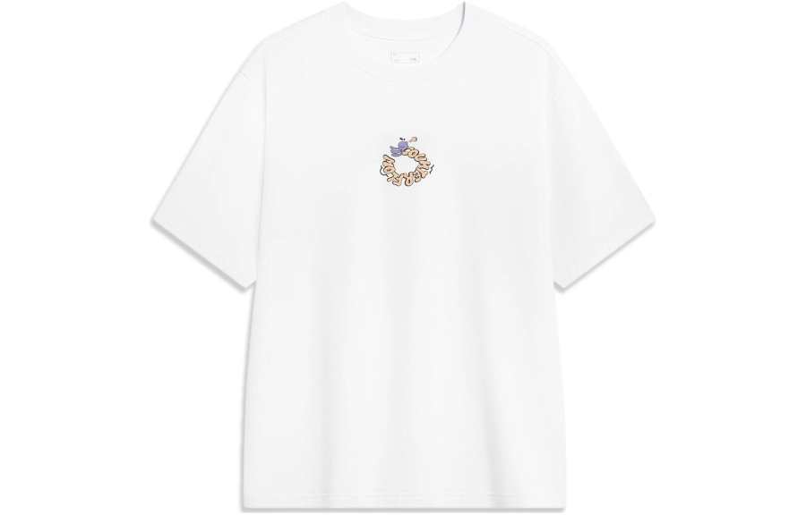 Li-Ning Li Ning T Shirts Unisex Standard White Crew Neck Moderate Straight Fit