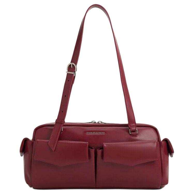 CHARLES&KEITH Calfskin Handbag, Shoulder Bag Medium Women's Burgundy