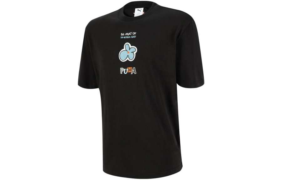 PUMA T Shirts Unisex Black Crew Neck Moderate Straight Fit