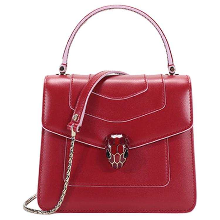 BVLGARI SERPENTI Cow Leather Crossbody Handbag Women's Gemstone Red