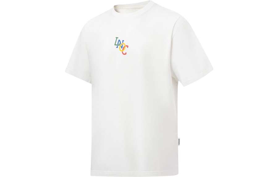 Li-Ning Li Ning T Shirts Unisex Ivory Crew Neck Moderate Straight Fit