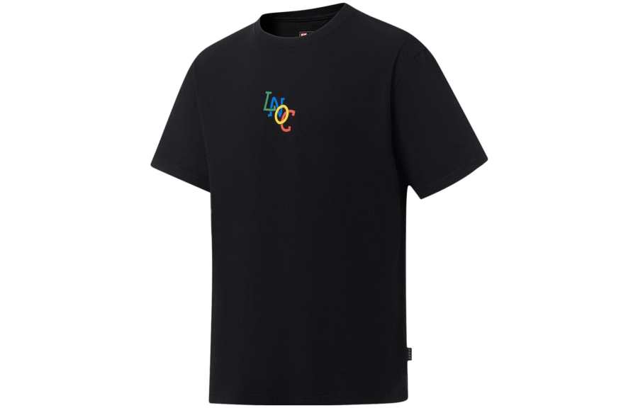 Li-Ning Li Ning T Shirts Unisex Black Crew Neck Moderate Straight Fit