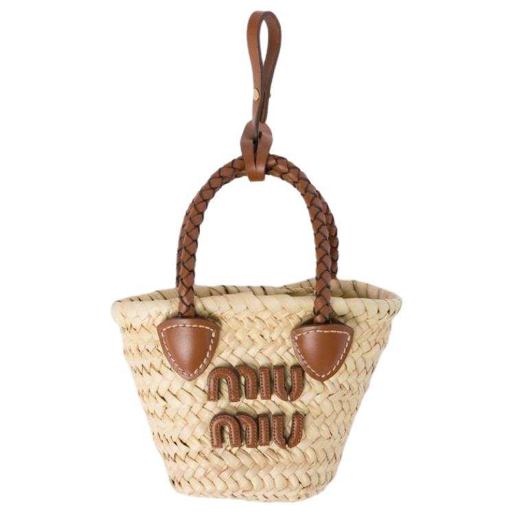 MIU MIU Calfskin One Shoulder Handbag Mini Women's Beige & Brown