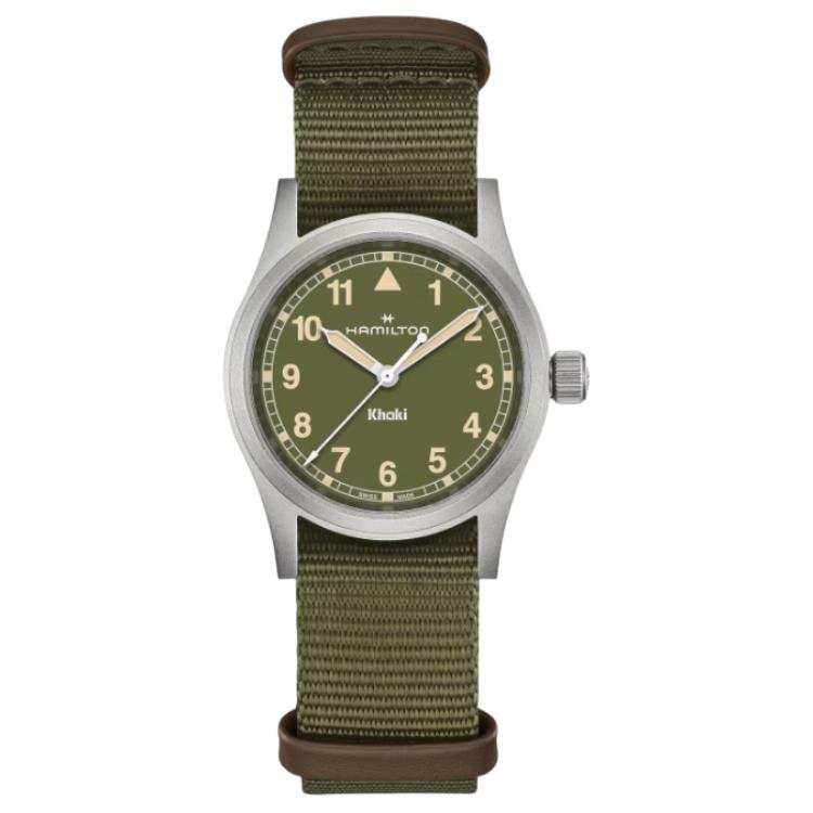HAMILTON Khaki Land Warfare Collection Quartz Movement 50m Waterproof Unisex Watch 33mm Green Dial