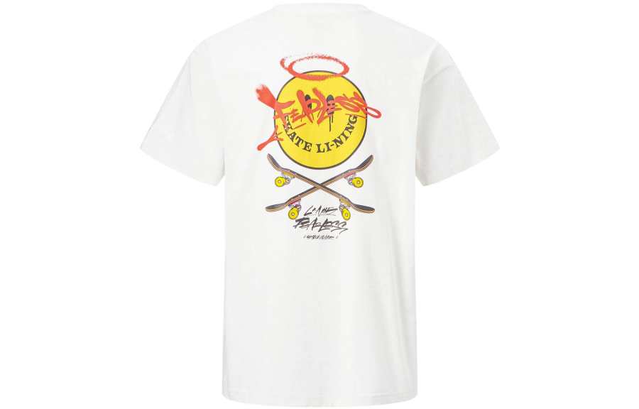 Li-Ning Li Ning T Shirts Unisex Ivory Crew Neck Moderate Straight Fit