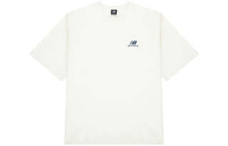 New Balance T Shirts Men's Ecru Crew Neck Moderate Straight Fit