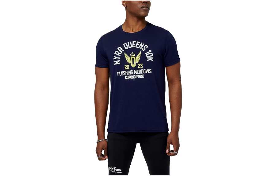 New Balance New Balance T Shirts Men's Blue Crew Neck Moderate Straight Fit