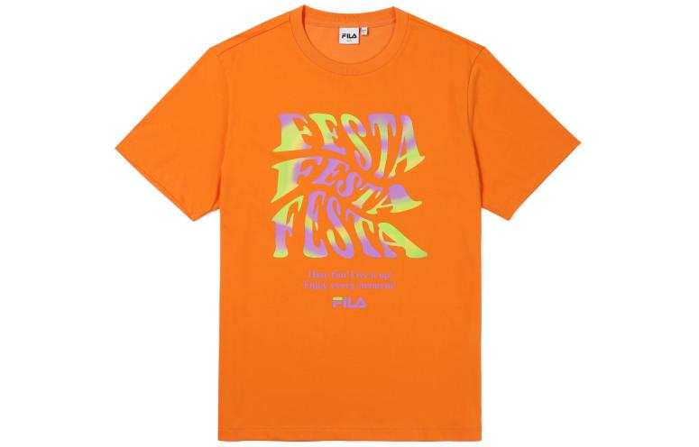 FILA T Shirts Unisex Orange Crew Neck Moderate Straight Fit
