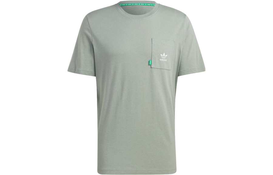 Adidas Originals ESSENTIALS T Shirts Men's Dusty Green Crew Neck Moderate Straight Fit