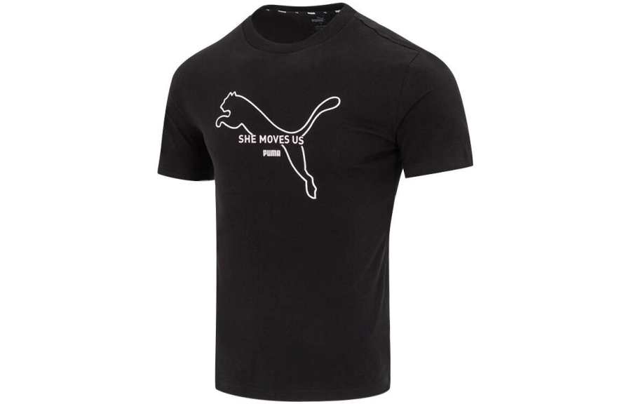 PUMA HER T Shirts Men's Black Crew Neck Moderate Straight Fit