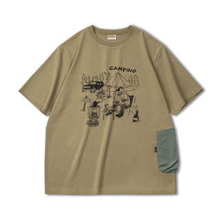 MADEN T Shirts Men's Khaki Crew Neck Moderate Other