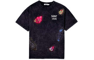 SSSAINT LOUIS T Shirts Men's Black Crew Neck Moderate Straight Fit