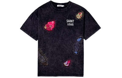 SSSAINT LOUIS T Shirts Men's Black Crew Neck Moderate Straight Fit