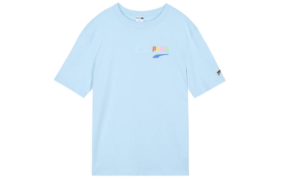 PUMA T Shirts Men's Sky Blue Crew Neck Moderate Straight Fit