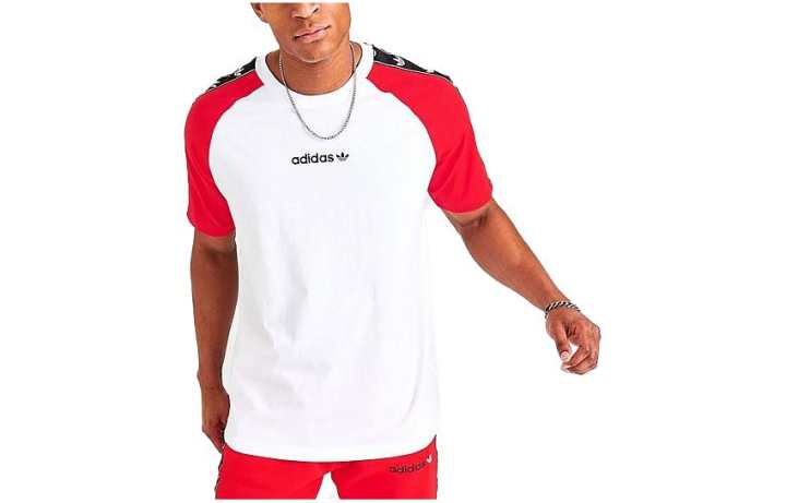 Adidas Adidas T Shirts Men's Red White Crew Neck Moderate Straight Fit
