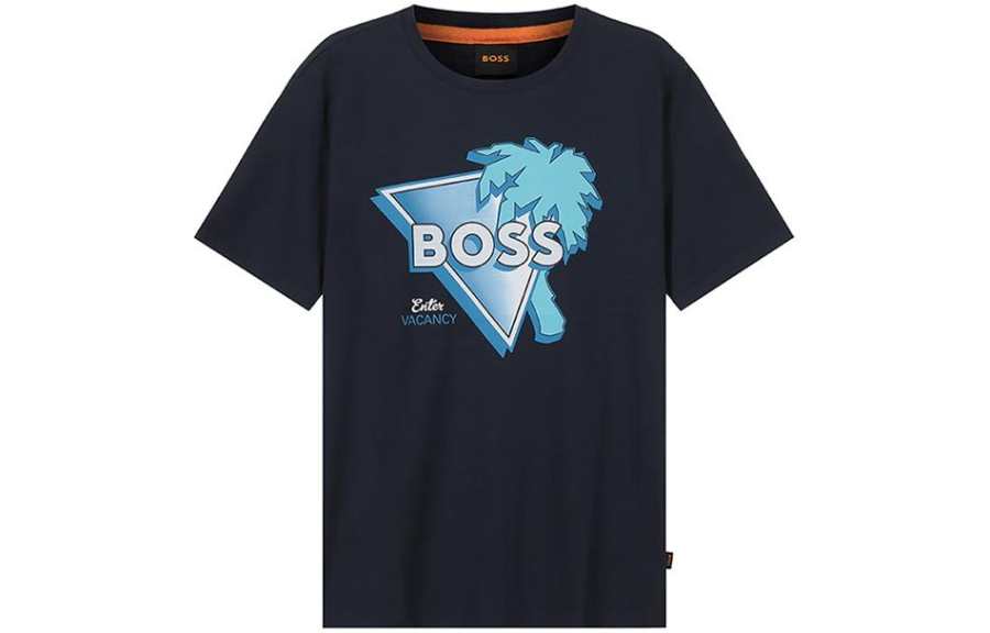 HUGO BOSS T Shirts Men's Dark Blue Crew Neck Moderate Straight Fit